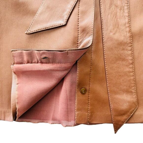 NANUSHKA Halli Vegan Leather Shirt Dress In Brown Size Small Belted Short Sleeve - Picture 6 of 9